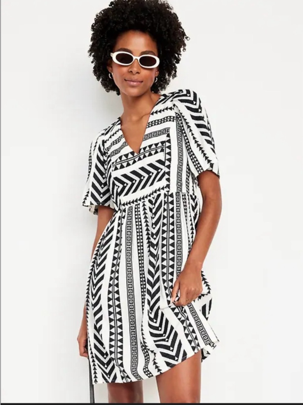 Old Navy Black & White Geo-Print Cotton Girls Dress